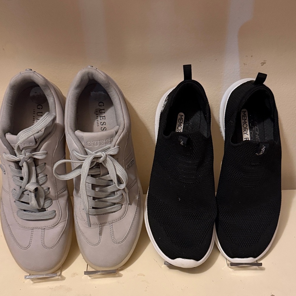 Guess Light Gray Lace-Up Sneakers and Black Skechers Slip-on Sneakers - Picture 4 of 4